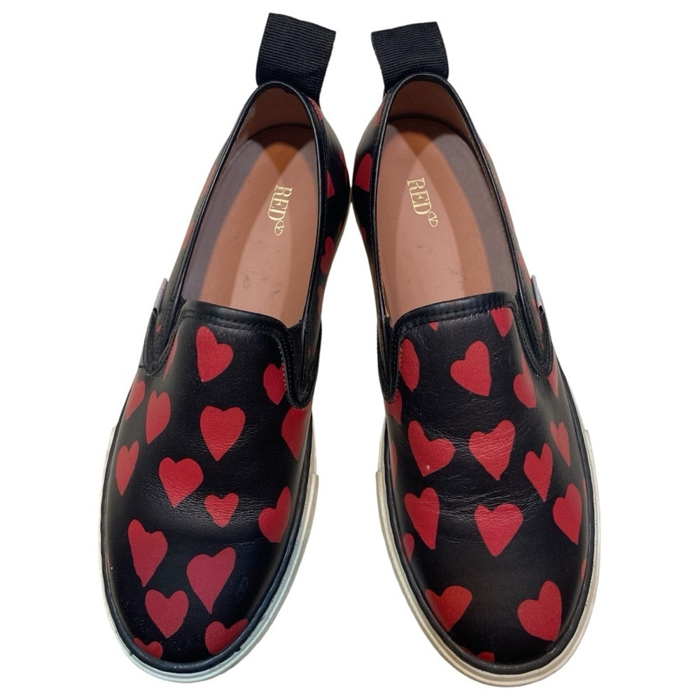 RED Valentino Black and Red Heart Slip-Ons Smooth Leather Trainer 36 (6-US)